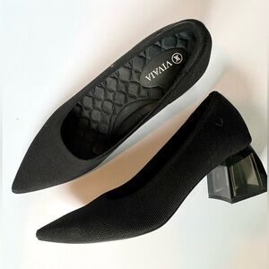 Vivava Aria Block Elegant Black Pointed-Toe Heels